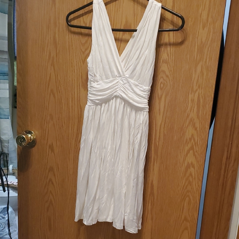 White Pleated Wrap Sundress with Plunge Neckline